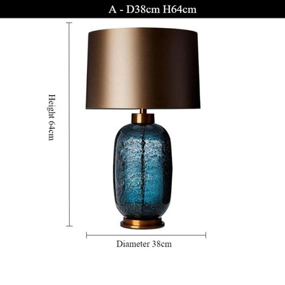 American Blue Glass Desk Lamp Fabric Lampshade Warm LED Light Bedroom Bedside Table Living Room Decor Accent