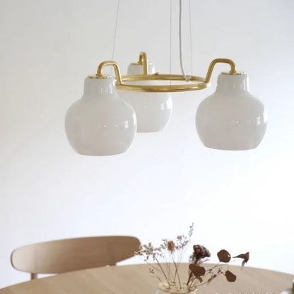 French vintage Cream Glass chandelier Nordic ring Calabash pear pendant lamp