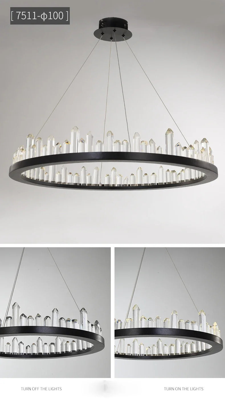 Modern Luxury Crystal Ring chandeliers Round black golden pendant lamp LED hanging light