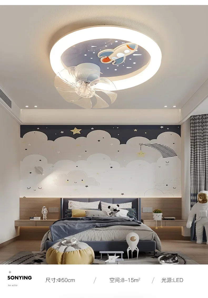 Modern Kids Room Ceiling Fan Light Cartoon Moon Astronaut children bedroom hanging Light