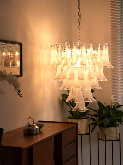 White Petal Glass Modern Romantic Artistic Ceiling Chandeliers Home LED Lighting Fixture Hanging Lamps for Living Room Decor