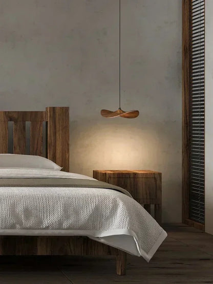 Japanese Lotus Leaf Chandelier Wabi Sabi Solid Wood Hanging Lamp