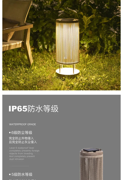 Outdoor waterproof lawn floor light Nordic rattan standing lamp Solar courtyard garden balcony