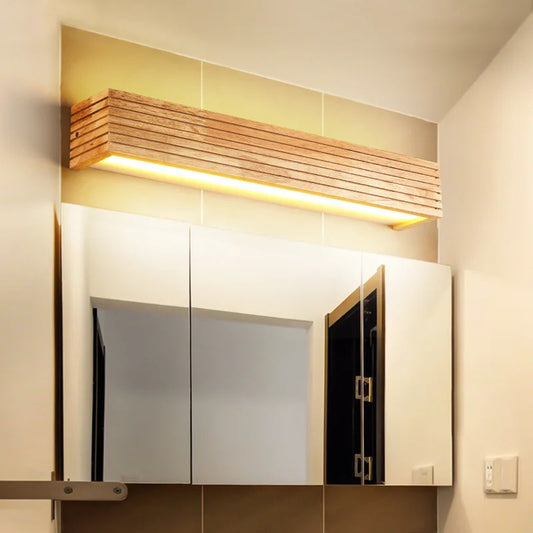 Modern Bathroom Mirror Wall Lamps Nordic Solid Wooden Linear LED Sconce light