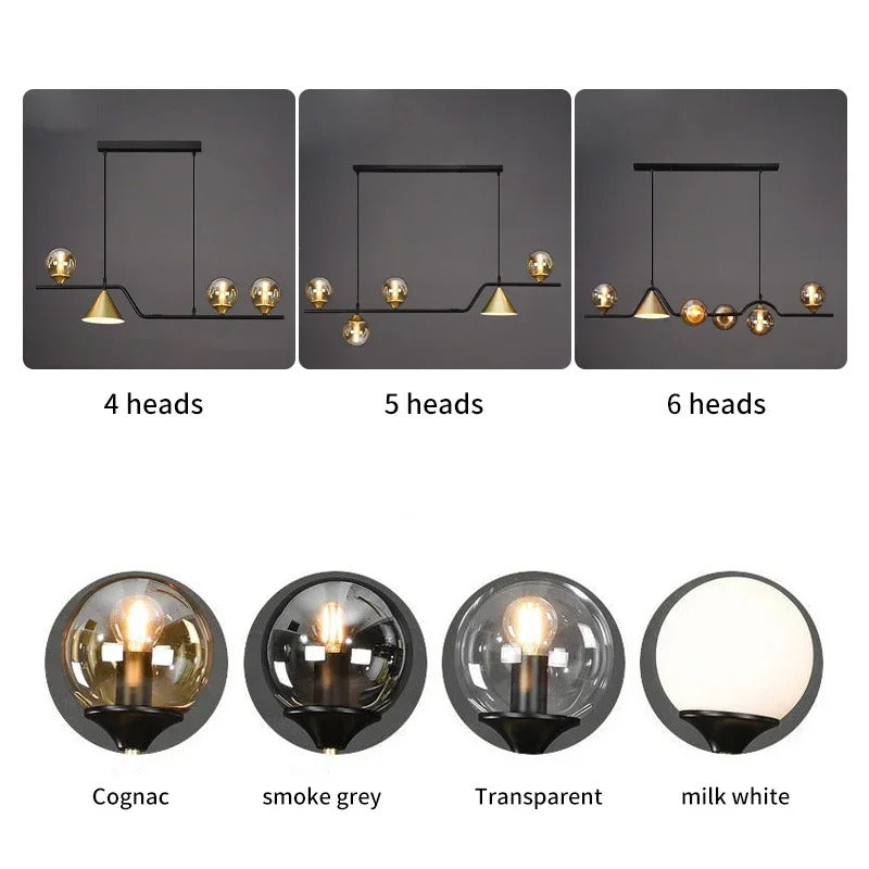 Lustre de vidro escandinavo, candeeiro suspenso, lustre de teto para cozinha e sala de jantar.