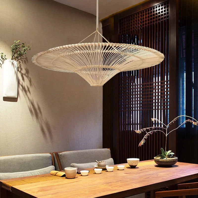 Large Wicker Pendant Lamp Wabi Sabi Style Rattan Chandelier