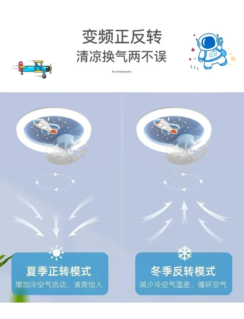 Modern Kids Room Ceiling Fan Light Cartoon Moon Astronaut children bedroom hanging Light