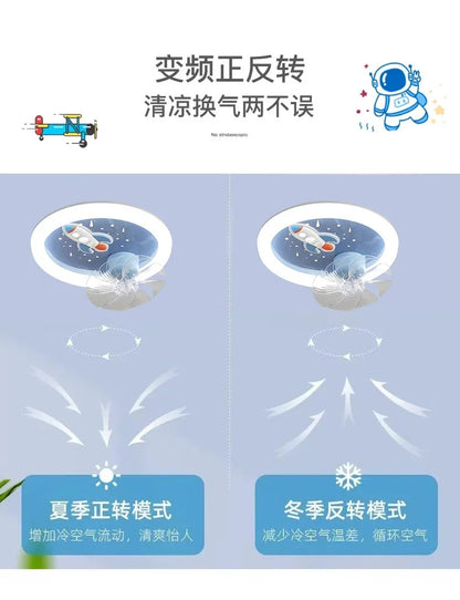 Modern Kids Room Ceiling Fan Light Cartoon Moon Astronaut children bedroom hanging Light
