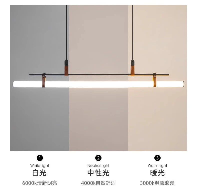 Nordic Minimalist Dining room Study Room Office Desk lighting Coffee Table Kitchen island Long Strip LED Ceiling Pendant Lamp