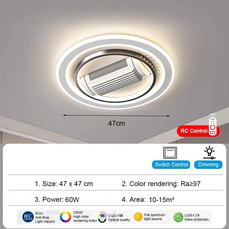 Invisible leafless LED ceiling fan light bedroom hotel remote control hanging lamp