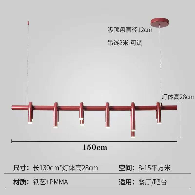 Nordic U-shaped Pendant lamp water pipe long strip Chandelier