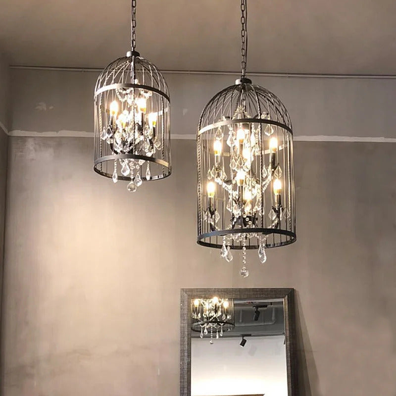 Retro Wrought Iron Chandelier Rustic Orb Vintage Crystal Bird Cage pendant lamps