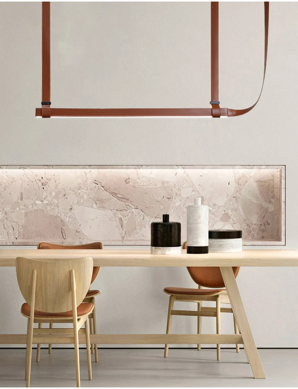 Modern Leather Chandelier LED Belt Fabric Pendant Lamp For Hotel Living Room Office Decor Minimalist Dining Table Hanging Lamp