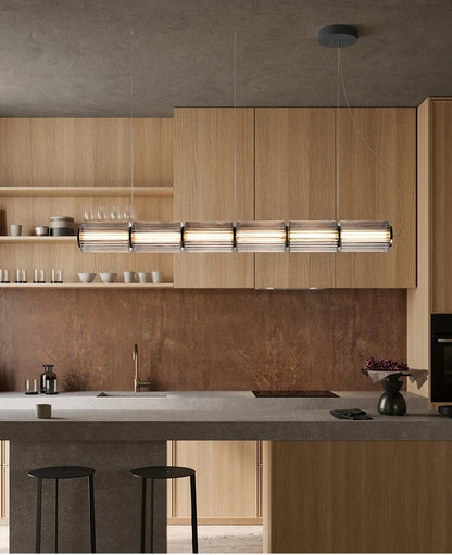 Restaurant Long Stripe Pendant Light Smoke Gray Glass Lampshade Nordic Led Hanging Light Living Dining Room Decor Pendant Lamp