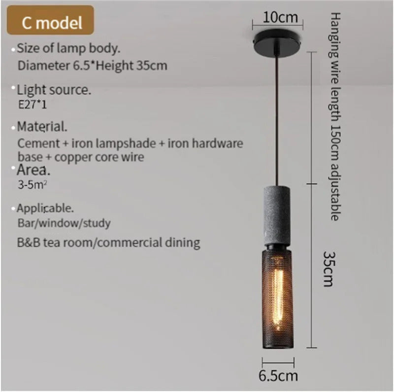 Industrial Concrete Pendant Light Home Decoration Chandelier Fixture Iron Shade Cement Hanging Lamp