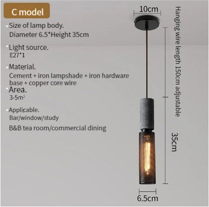 Industrial Concrete Pendant Light Home Decoration Chandelier Fixture Iron Shade Cement Hanging Lamp