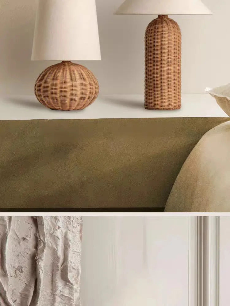 Japanese-style wabi-sabi wind antique bedroom retro bedside lamp hotel homestay designer rattan art woven atmosphere desk lamp