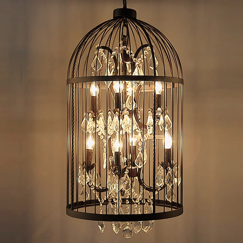Retro Wrought Iron Chandelier Rustic Orb Vintage Crystal Bird Cage pendant lamps