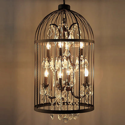 Retro Wrought Iron Chandelier Rustic Orb Vintage Crystal Bird Cage pendant lamps