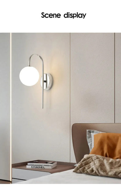 Modern Bauhaus silver small wall lamp Nordic simple bedroom bedside wall light