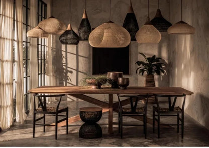 Japanese Wabi-Sabi Rattan Pendant Light Hand-Woven Boho Lamp