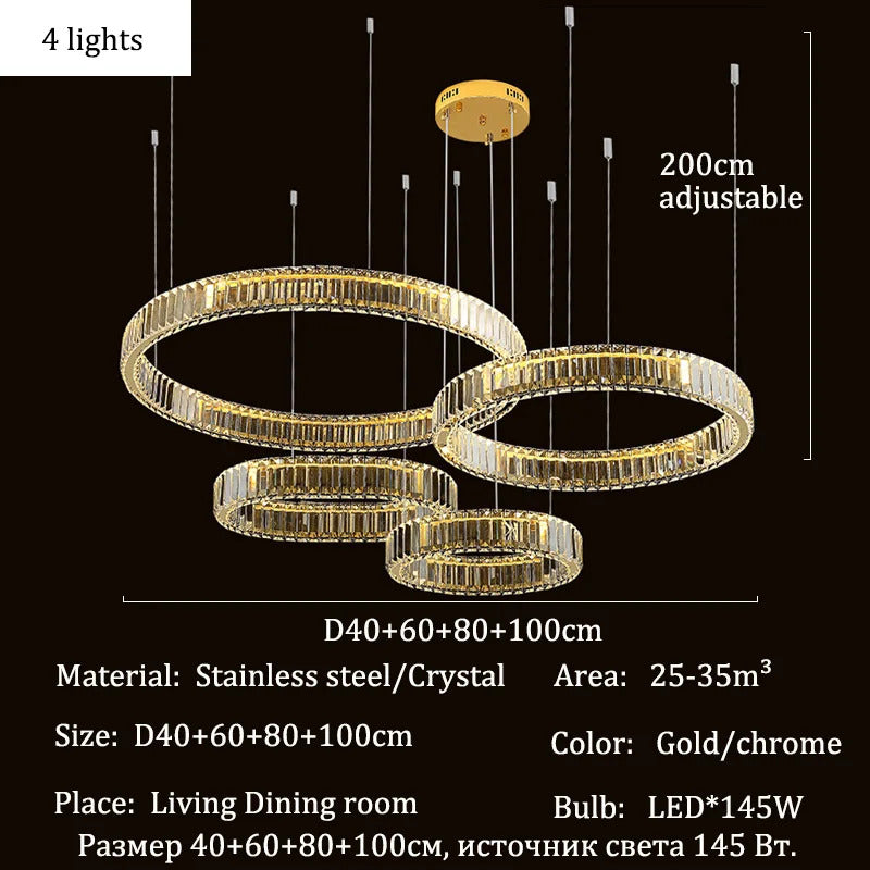 Luxury Crystal LED Pendant Lights Home Villa Living Room Dimmable Lighting Lustre Decoration Ceiling Chandelier Lamps Fixtures