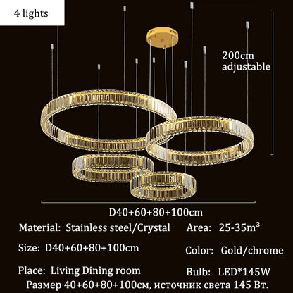 Luxury Crystal LED Pendant Lights Home Villa Living Room Dimmable Lighting Lustre Decoration Ceiling Chandelier Lamps Fixtures