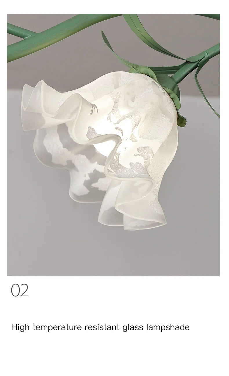 French Rural Flower Pendant Lamp Cream Style Green flower Chandelier