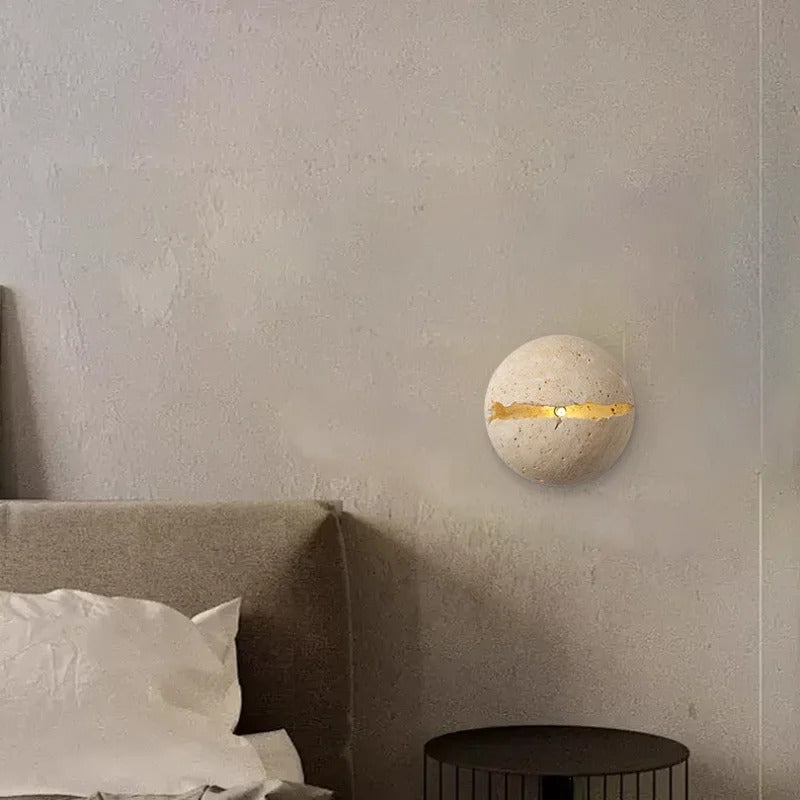 Natural Stone globe wall lamp Yellow cave stone Retro Art sconce Light