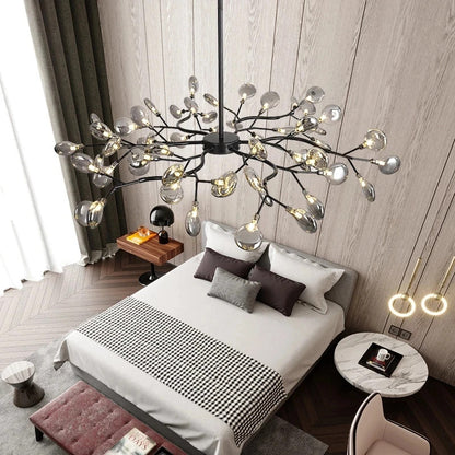 Nordic firefly chandelier Stylish Tree Branch Black Gold glass light