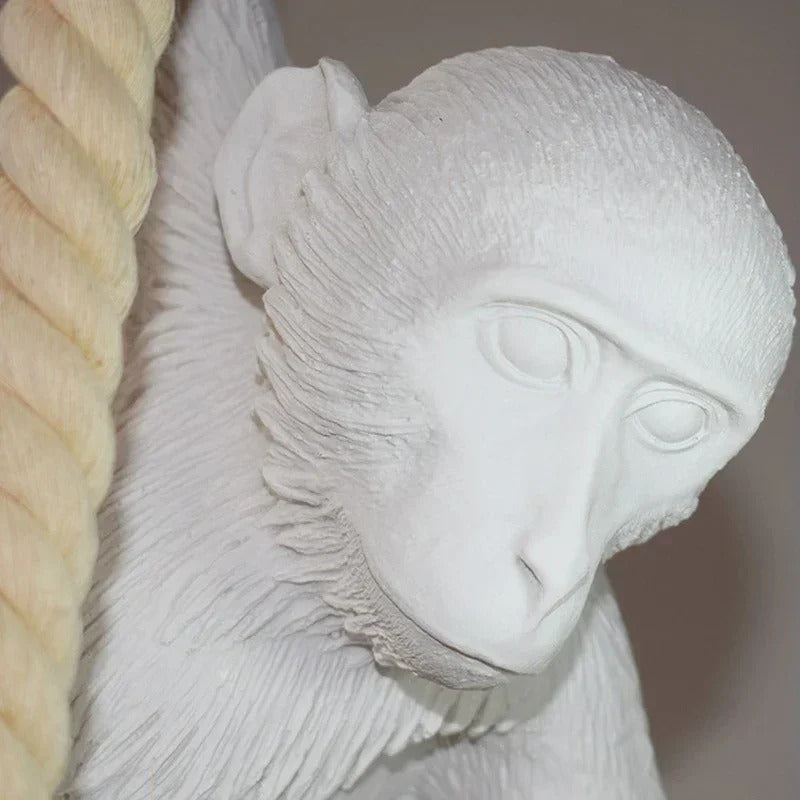 Art creative monkey Pendant lamp White black Resin animal hemp rope wall lamp