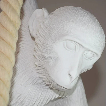 Art creative monkey Pendant lamp White black Resin animal hemp rope wall lamp