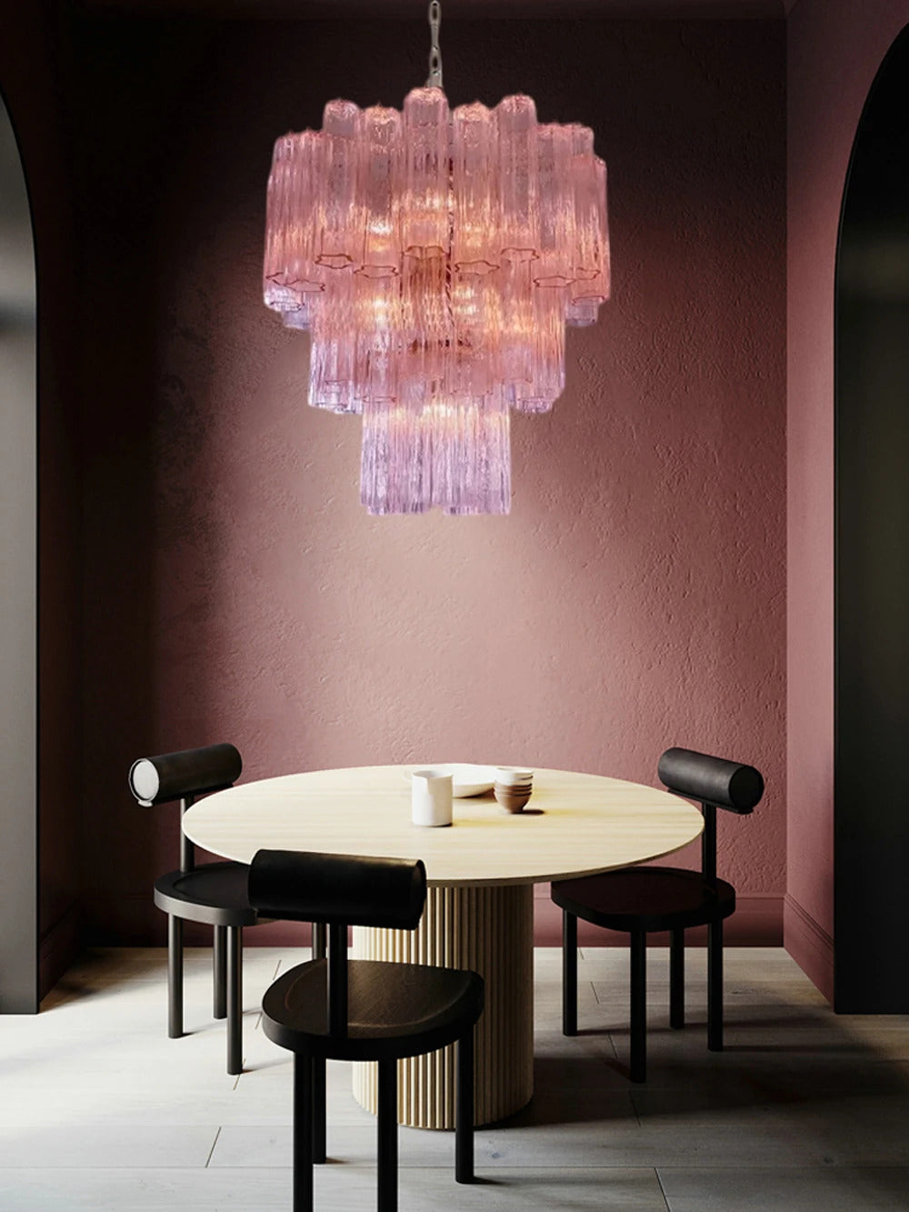 Pink Clear Glass Tube French Design Led Chandelier Lighting Hanging Lamp Lustre Suspension Luminaire Lamp For Dinning Room Decor