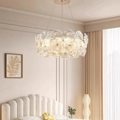 Modern Luxury Lotus Leaf Glass Chandelier Luxury Crystal Pendant Light