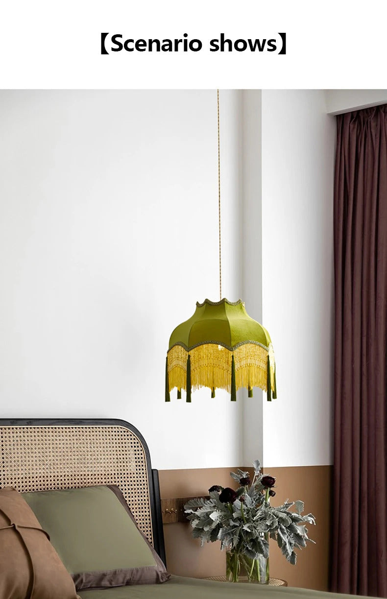 French Green Tassel Dining Room Chandeliers Retro Tassel pendant lamp