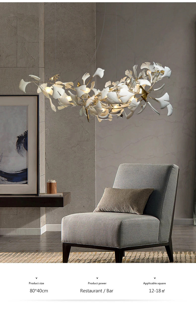 Luxury Ceramic Ginkgo Leaf Chandelier Gold Branches Chandelier