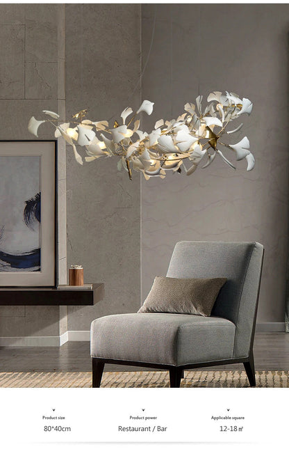 Luxury Ceramic Ginkgo Leaf Chandelier Gold Branches Chandelier
