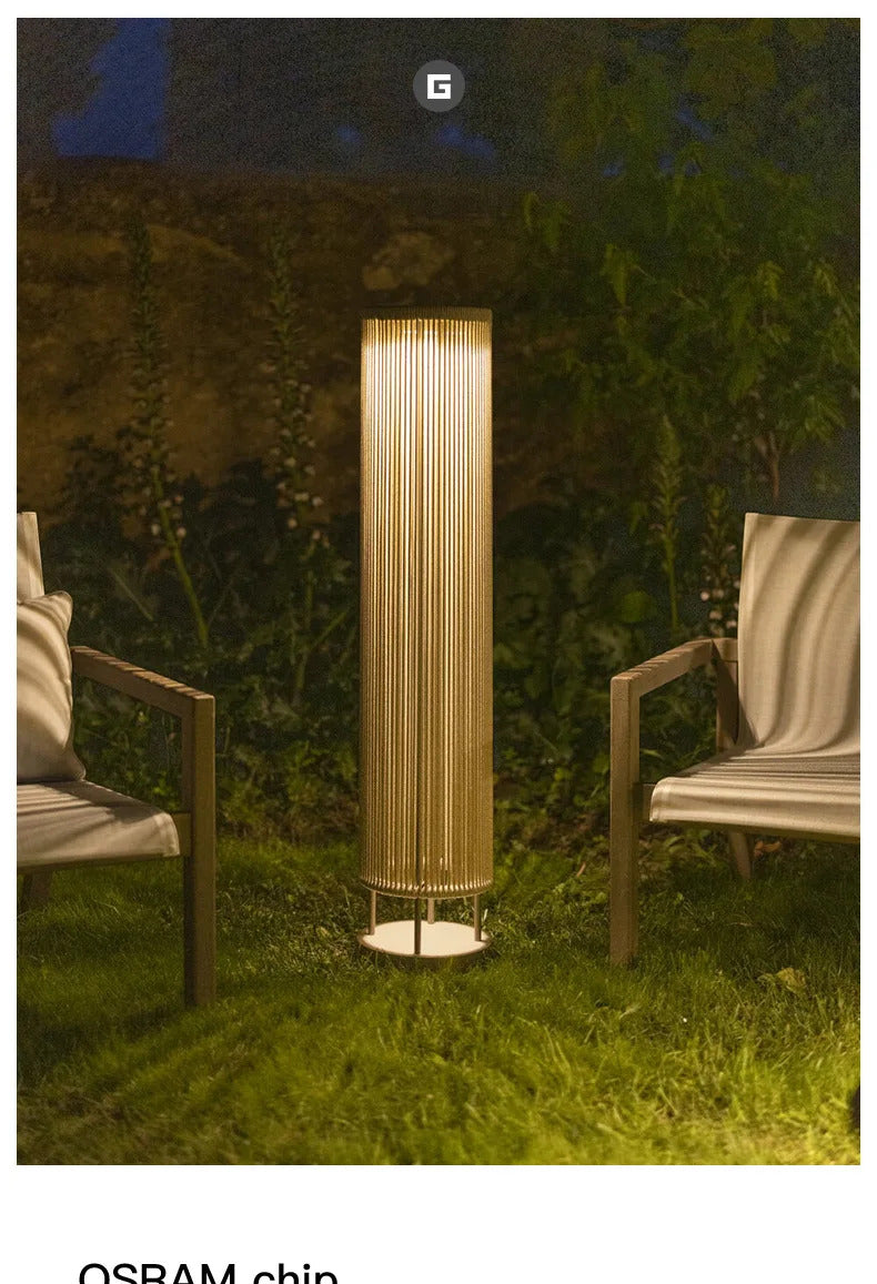 Outdoor waterproof lawn floor light Nordic rattan standing lamp Solar courtyard garden balcony
