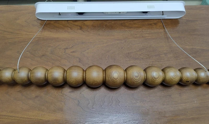 Wooden Beads Long Linear LED Pendant Lights Wabi Sabi wood walnut wood Hanging chandeliers