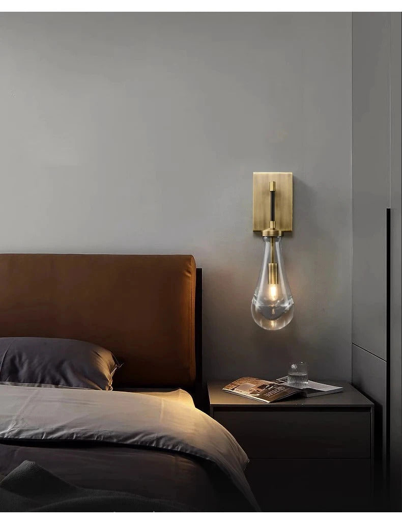 Luxury All Copper LED Pendant Light Modern Water drop Glass chandelier