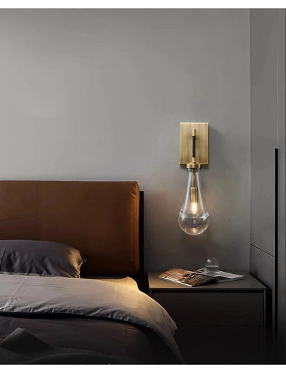 Luxury All Copper LED Pendant Light Modern Water drop Glass chandelier