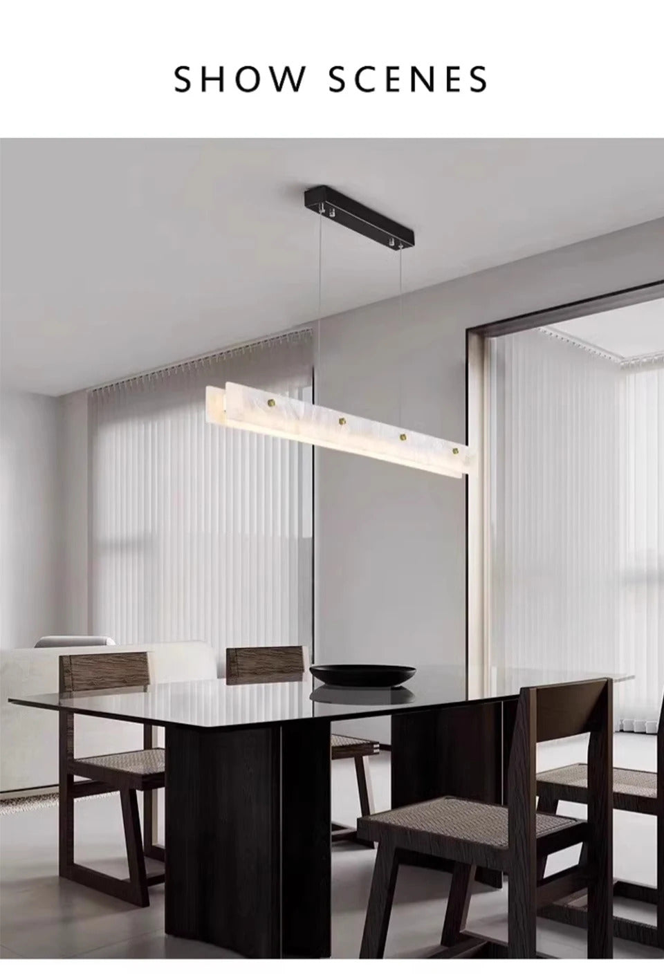 Luxury Linear Pendant Light LED Minimalist Natural Marble Chandelier Hanging Ceiling Fixtures for Kitchen Island Dining Room Bar