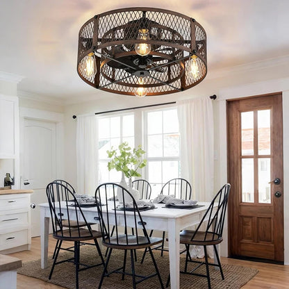 Cage Ceiling Fan with Light 20"Flush Mount Ceiling Fan Lights