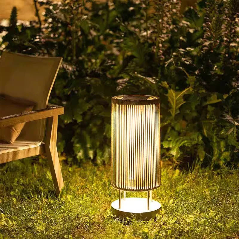 Outdoor waterproof lawn floor light Nordic rattan standing lamp Solar courtyard garden balcony