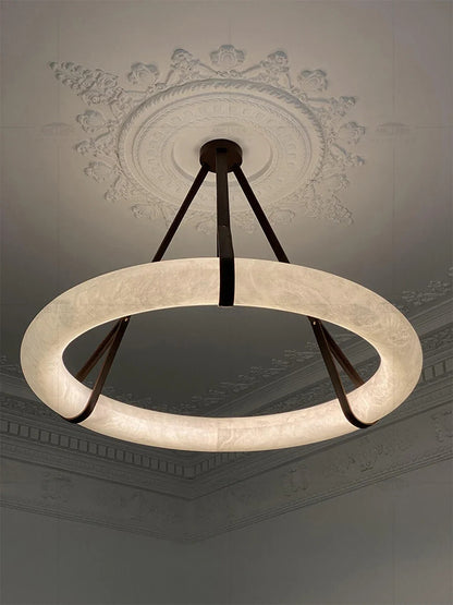 Hot selling high-end living room main light, round all copper leather pendant light, Spanish marble pendant light