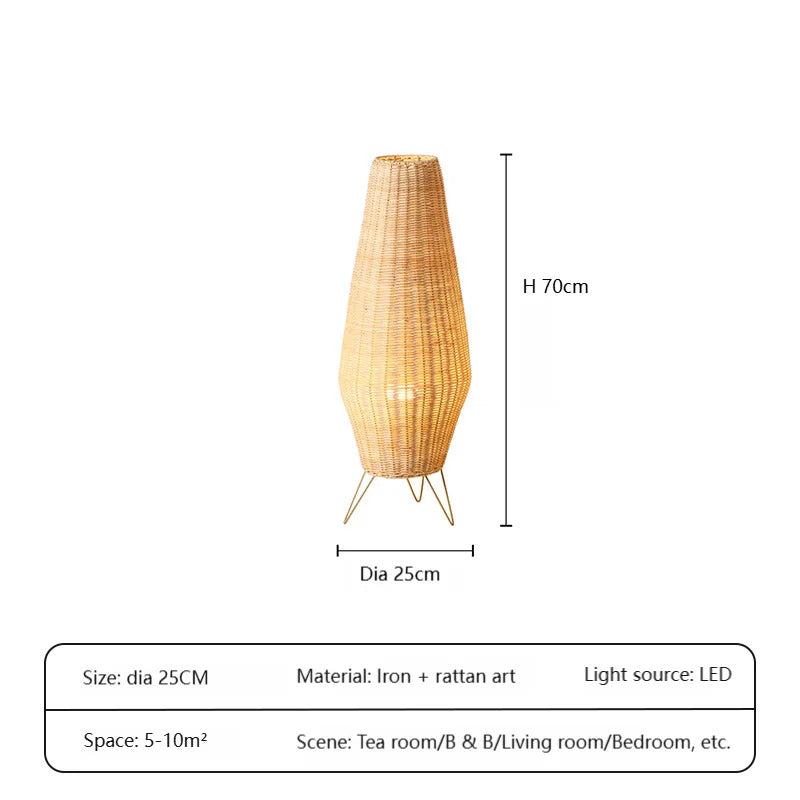 Natural handmade rattan floor lamp Japanese Outdoor waterproof Garden standing lamp