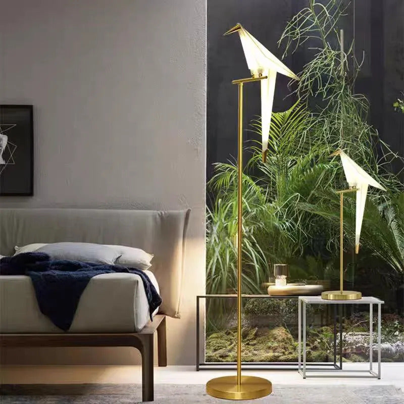 Perch Light table Lamp Led Designer Gold Origami Bird Standing Lamps For Living Room Creative Art Deco Safaside Corner Lamp
