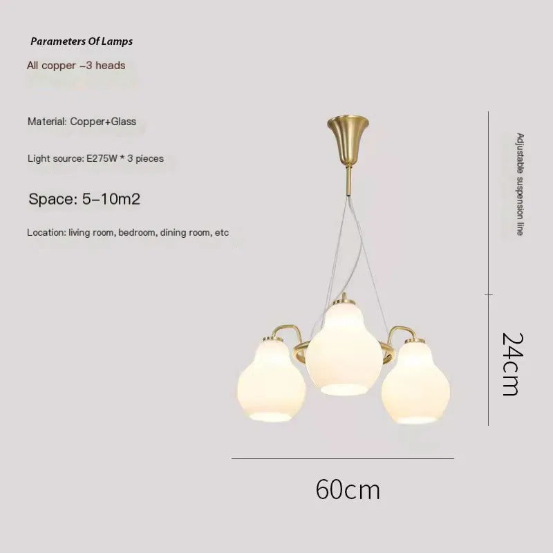 French vintage Cream Glass chandelier Nordic ring Calabash pear pendant lamp