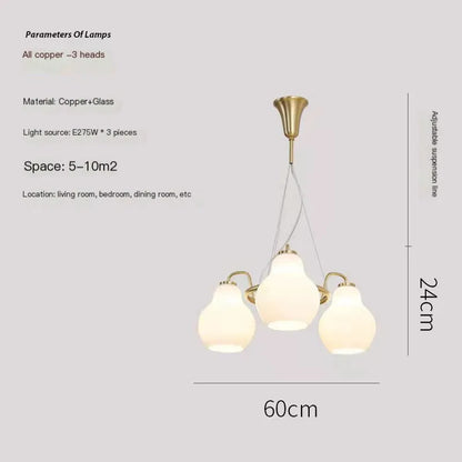 French vintage Cream Glass chandelier Nordic ring Calabash pear pendant lamp