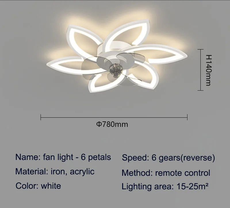 Petals LED Ceiling Fans With Light Bedroom Remote Control 220V Light Fixture